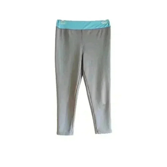 S2 Grey & Turquoise Athletic Workout High Waisted Capri Leggings Sz Small - Picture 1 of 4
